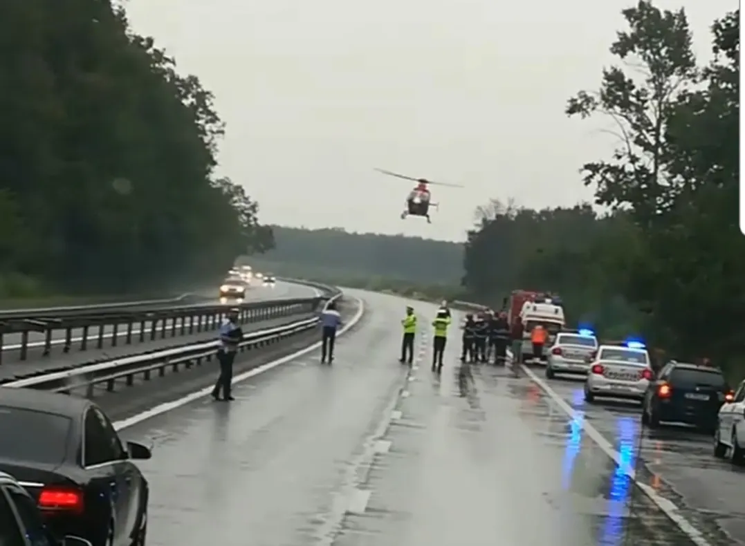 Accident pe A1 București-Pitești. Bărbat preluat de elicopterul SMURD