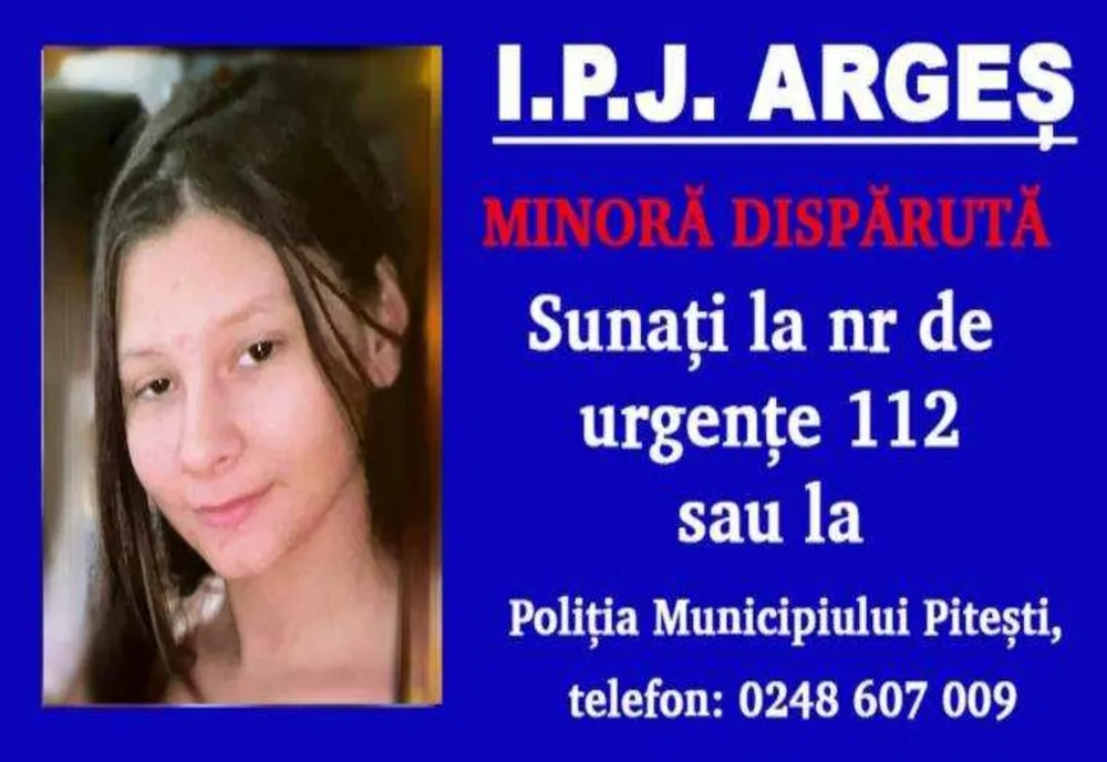 DISPARIȚIE ÎNGRIJORĂTOARE: MINORA DARIA MARIA ANDREI, ÎN VÂRSTĂ DE 15 ANI, DATĂ DISPĂRUTĂ DIN PITEȘTI