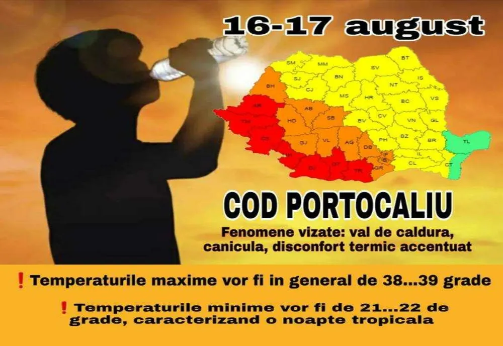 ATENȚIONARE COD PORTOCALIU EMISĂ DE ADMINISTRAȚIA NAȚIONALĂ DE METEOROLOGIE