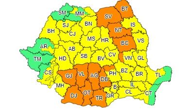 Cod portocaliu de ploi torențiale, vijelii și grindină, în Argeș