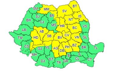 Cod galben de ploi torențiale în Argeș, până luni seara