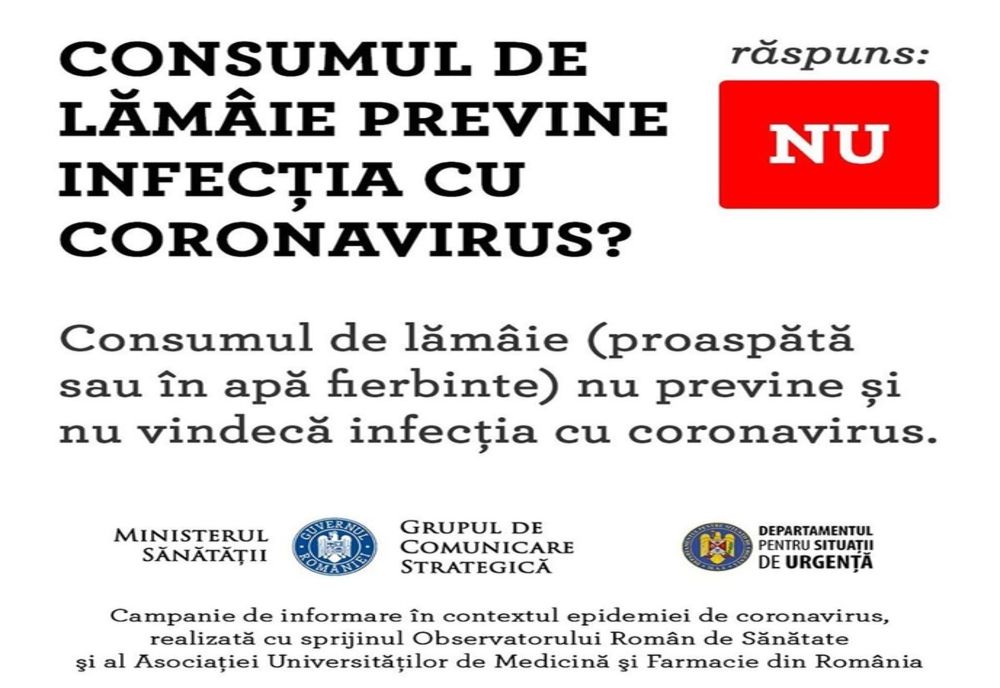 Grupul de Comunicare Strategică: Consumul de lămâie nu vindecă coronavirus
