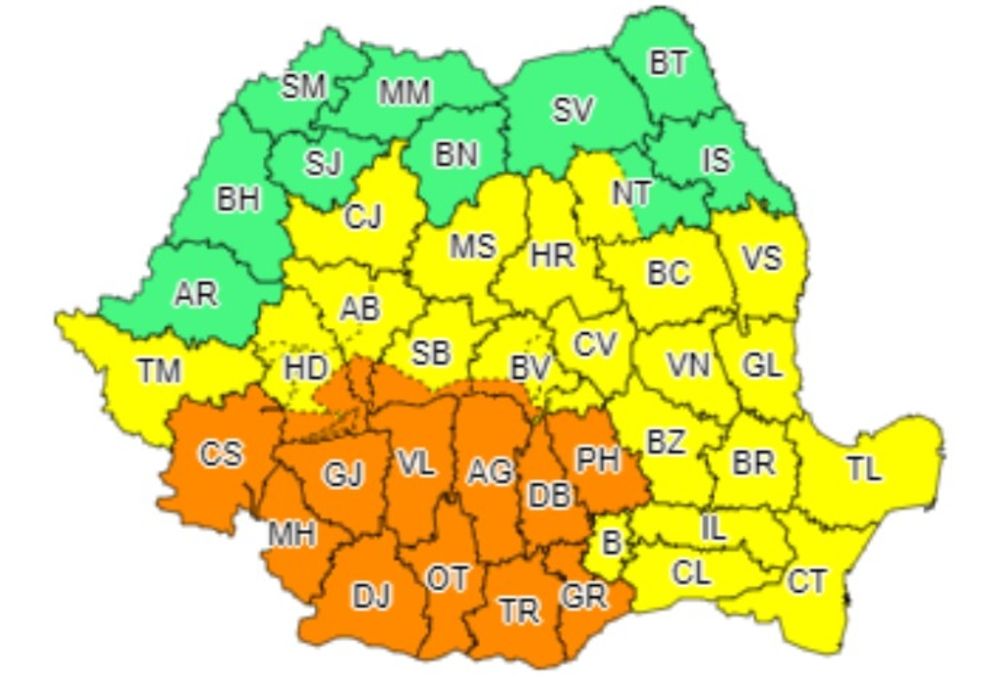 Cod portocaliu de ploi și vijelii în Argeș!