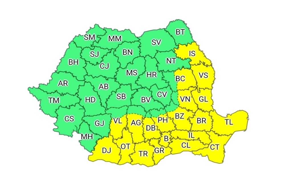 Cod galben de caniculă în 20 de județe