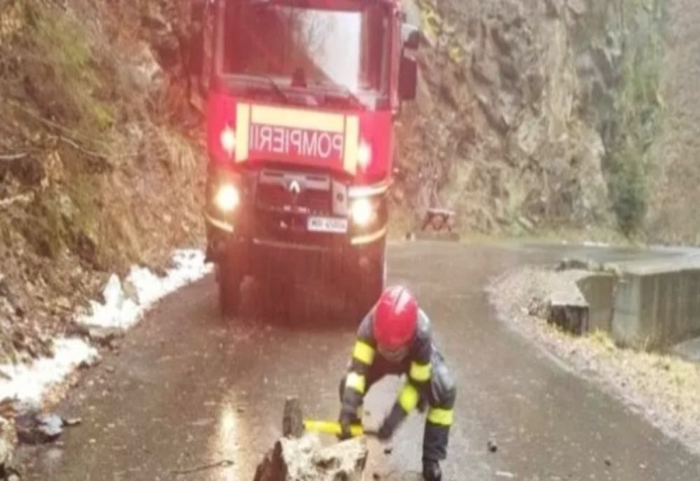 Transalpina blocată de vântul puternic. Un copac a căzut pe carosabil