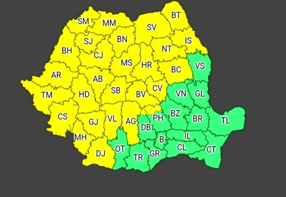 Avertizare meteo. Cod galben de ploi și vânt 
