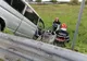 A sărit cu dubița peste parapet, la ieșirea de pe A 1!